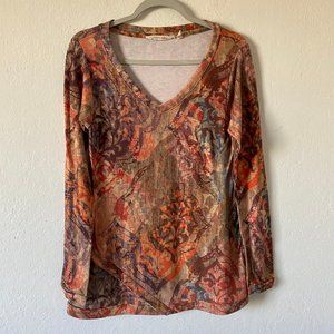 Soft Surroundings Womens Artesia Tunic Size XS V Neck Long Sleeves Victorian Top